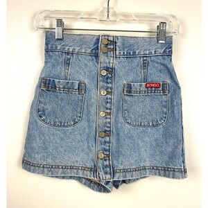 Vintage Bongo High Waist Denim Skort Sz 3 Jean Shorts Button Front 80s 90s 24"